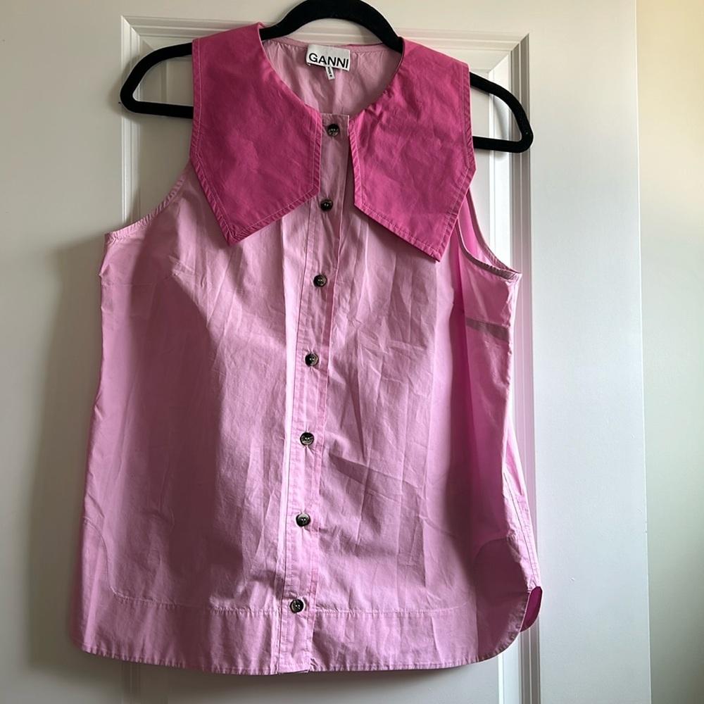 Ganni Block Poplin Button Down Tank